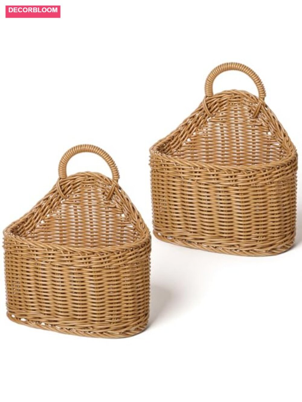 Set of 2 Hanging Wicker Baskets for Wall, Hand-Woven Faux Rattan Storage for